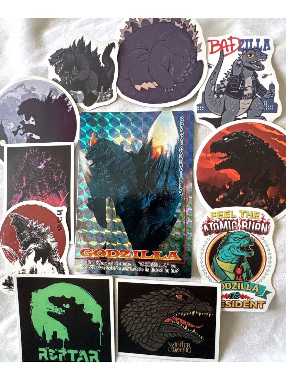 1995 Amada Godzilla prism card #81 Heisei era SpaceGodzilla & 10 Stickers New
